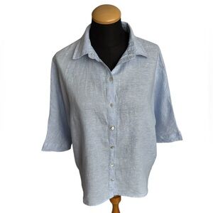 Rachel Zoe Blouse Light Blue Top Botton-Down Short Sleeve 100% Linen Size XS